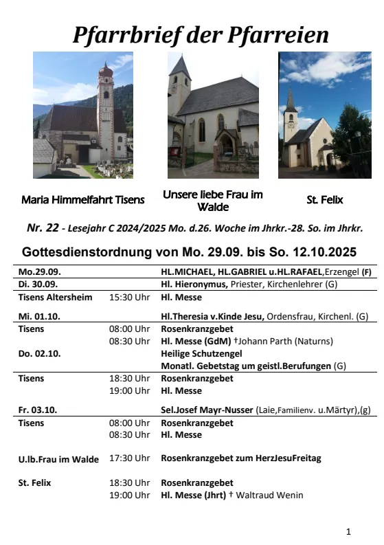 Lettera parrocchiale 29.09. - 12.10.2025 Lettera parrocchiale 29.09. - 12.10.2025