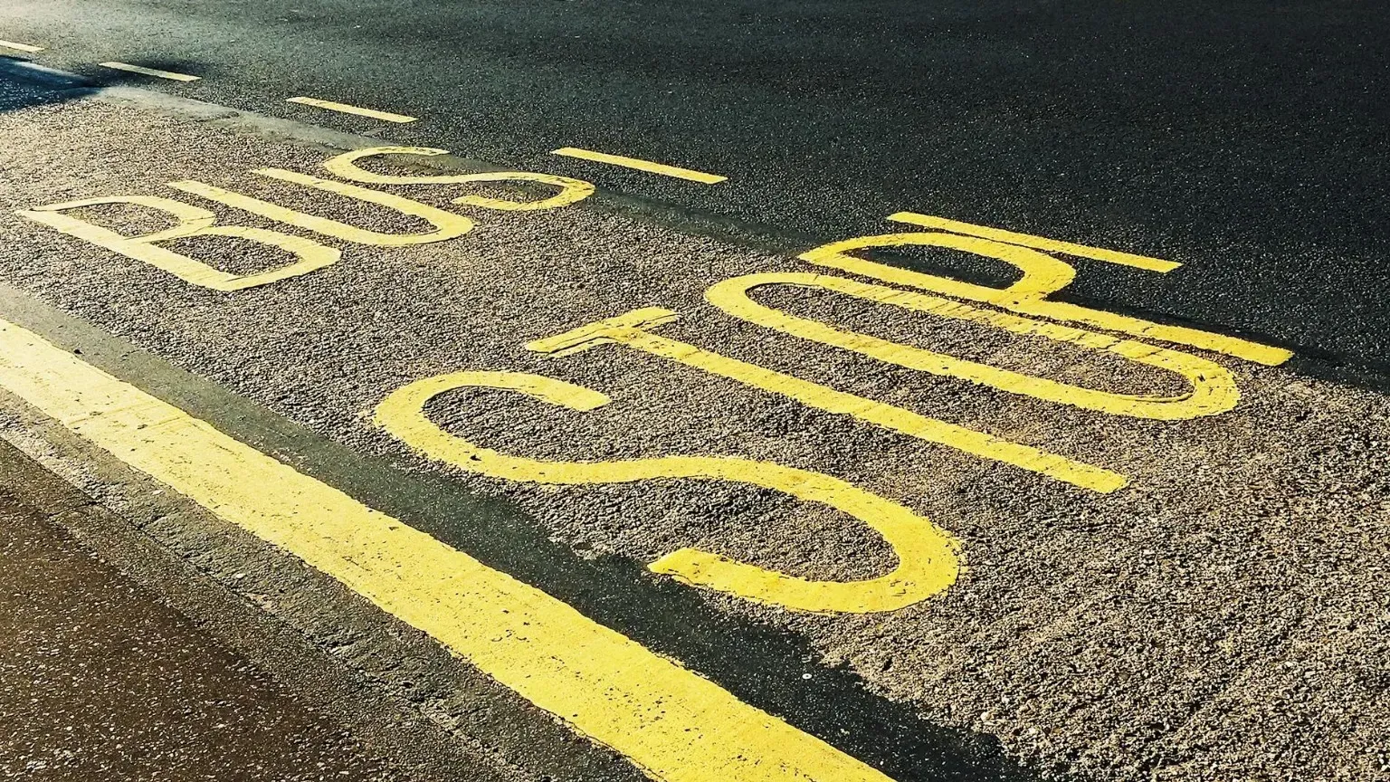 Suzy Hazelwood Fermata dell'autobus Stampata su strada asfaltata