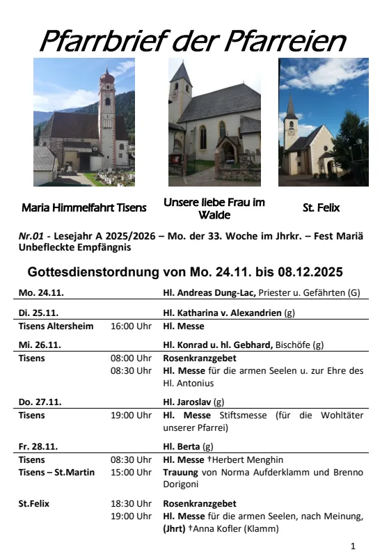 Lettera parrocchiale 24.11. - 08.12.2025 Lettera parrocchiale 24.11. - 08.12.2025