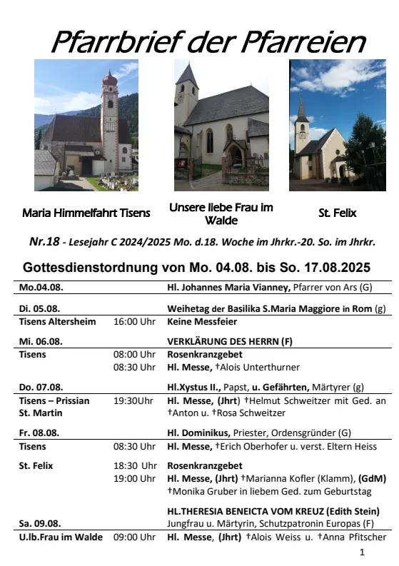 Lettera parrocchiale 04.08. - 17.08.2025 Lettera parrocchiale 04.08. - 17.08.2025