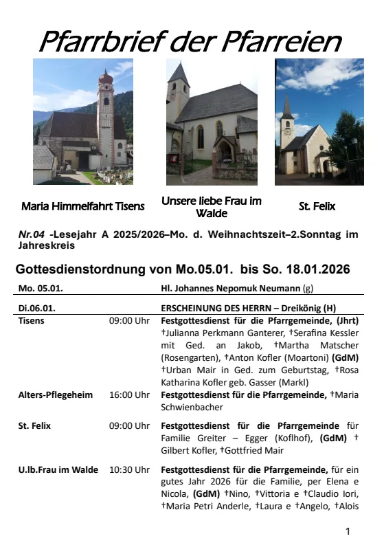 Lettera parrocchiale 05.01. - 18.01.2026 Lettera parrocchiale 05.01. - 18.01.2026